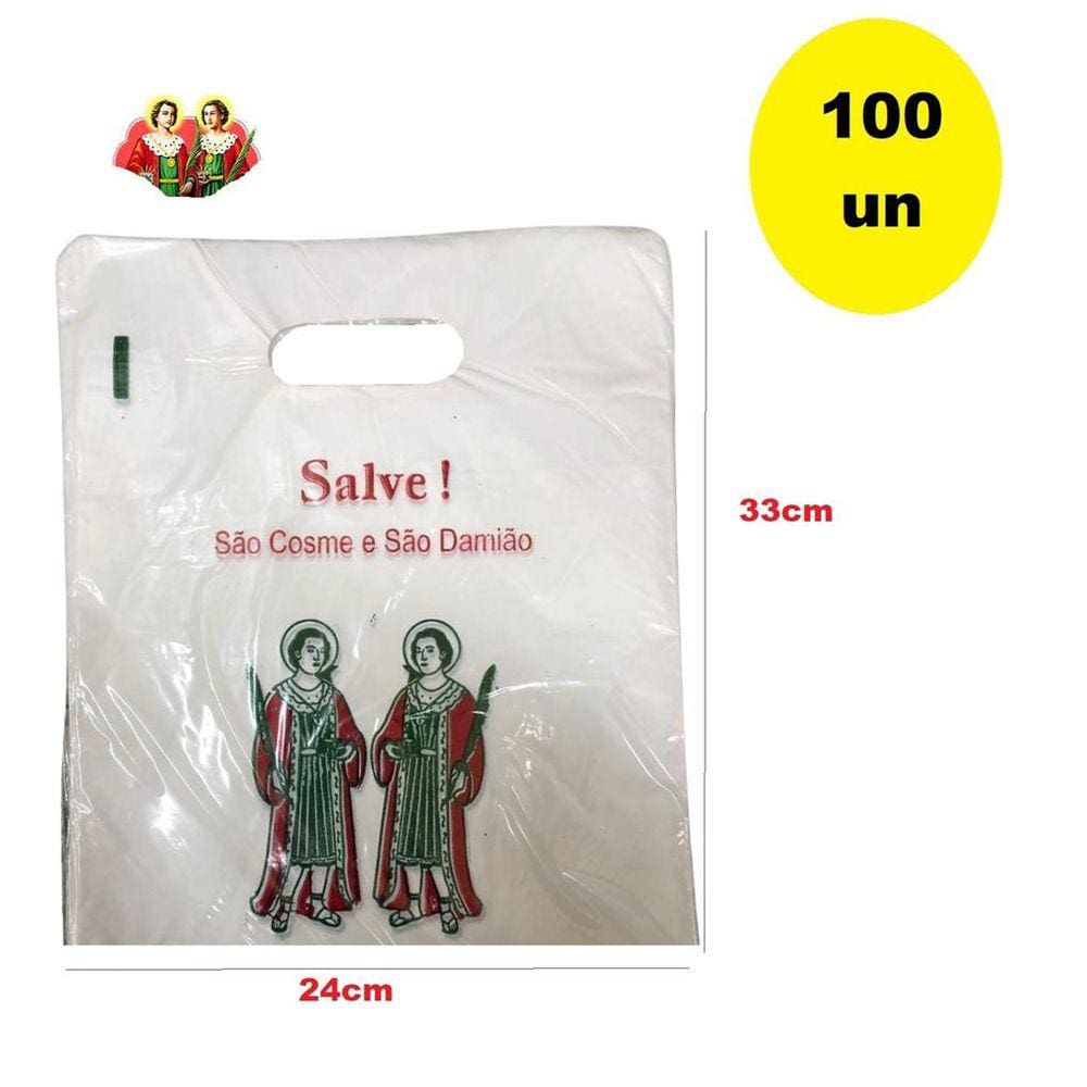 Kit 100 Sacolas Plástica para São Cosme e Damião 33x24