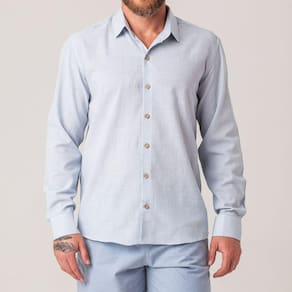 Camisa Masculina Slim Flamê Manga Longa Azul Claro Zune