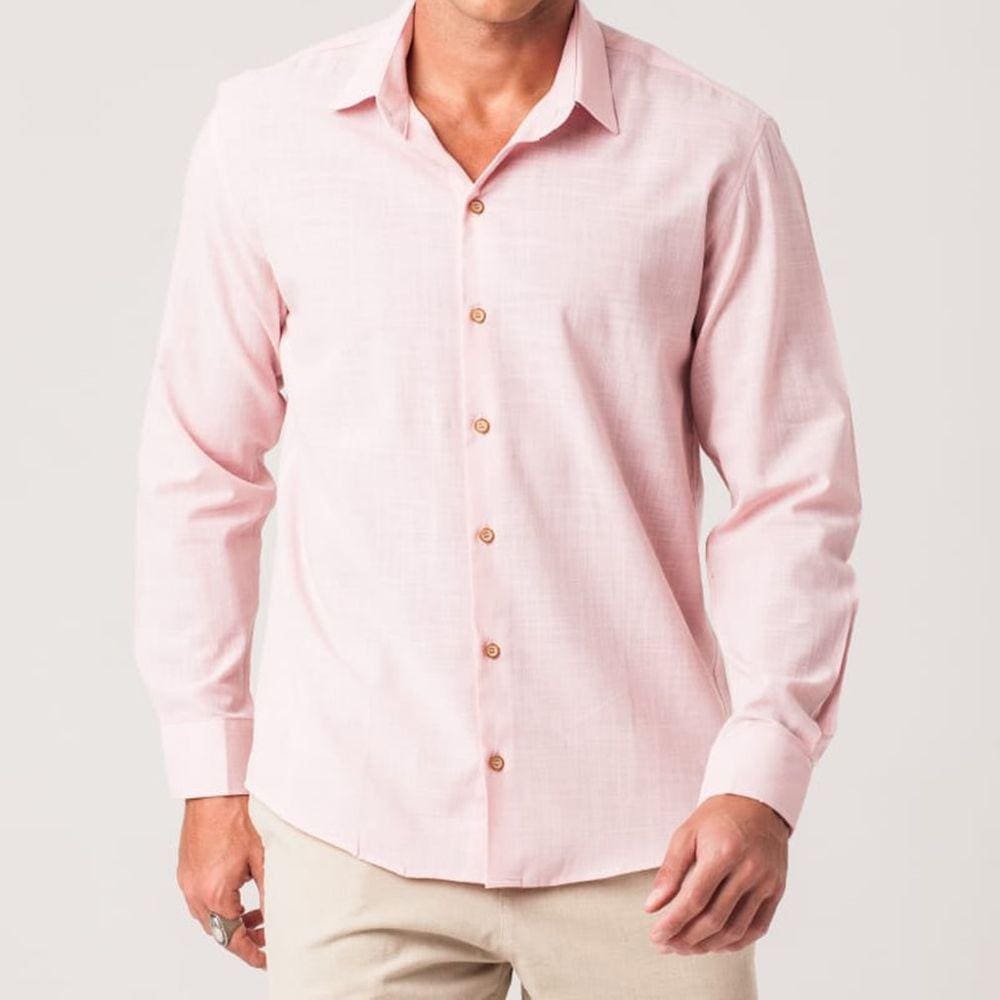 Camisa Masculina Slim Flamê Manga Longa Rosa Zune