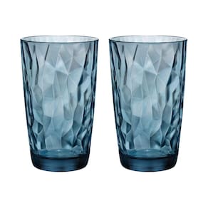Copo Alto De Vidro Bormioli Rocco 470Ml Azul Diamond 2 Peças