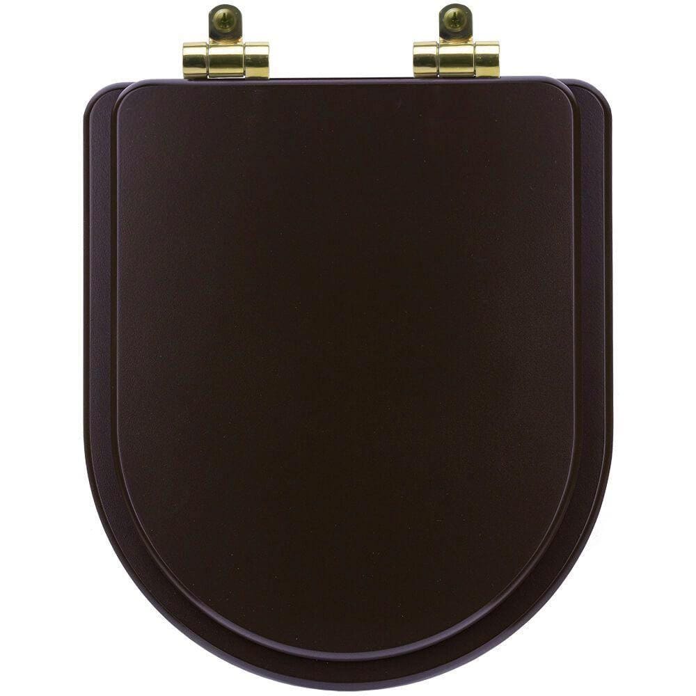 Tampa de Vaso Poliéster Com Amortecedor Link/LK Marrom Fosco para Bacia Deca com Ferragem Dourada