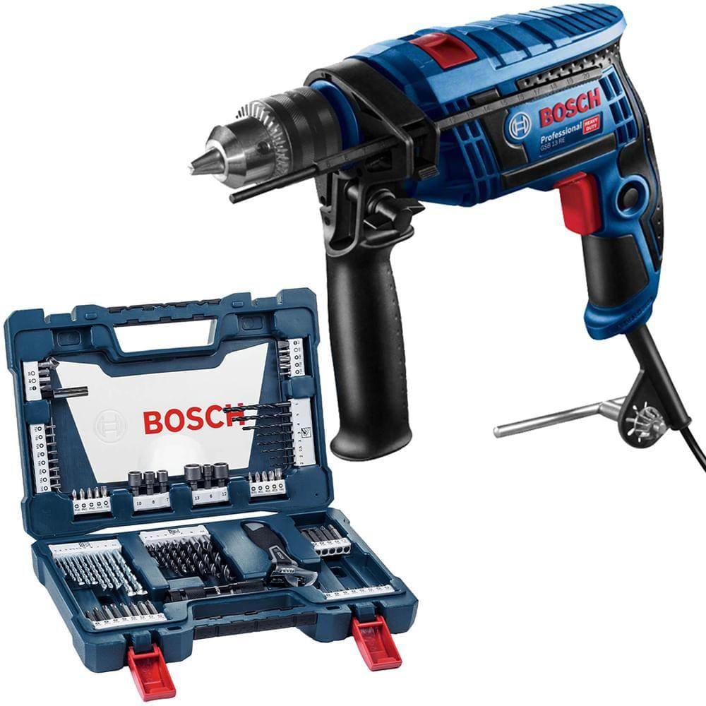 Furadeira GSB 13 RE 127V + Kit Pontas e Brocas V-Line 83 Peças Bosch