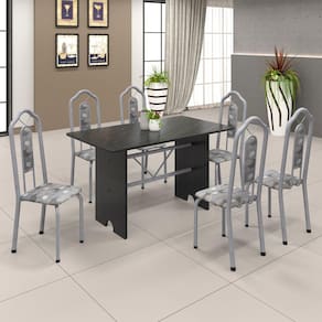 Conjunto de Mesa 070 140x75cm Tampo Ardósia com 6 Cadeiras Bianca Soma Móveis Paraopeba / Mart Perola