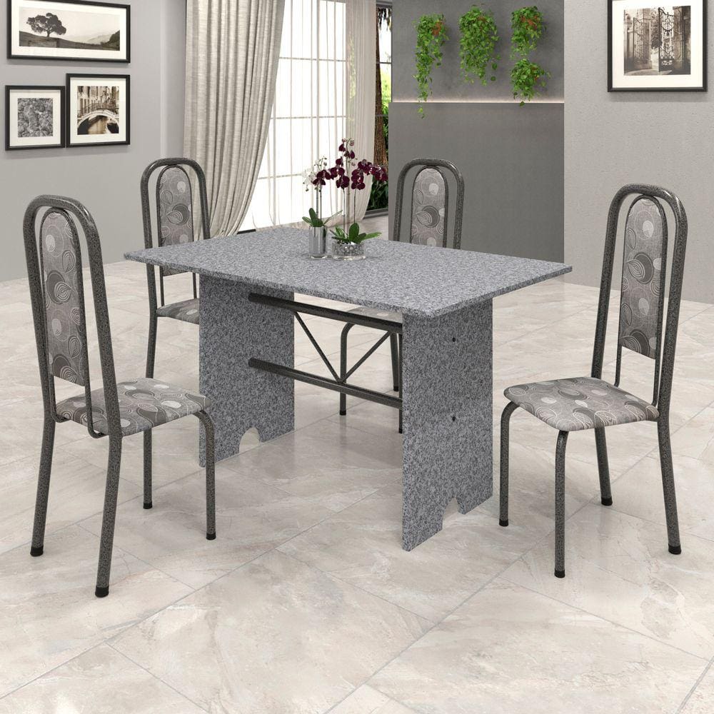 Conjunto de Mesa 070 120x75cm Tampo Granito com 4 Cadeiras Lavínea Soma Móveis Paraopeba / Mart Prata