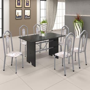 Conjunto de Mesa 070 140x75cm Tampo Ardósia com 6 Cadeiras Bianca Soma Móveis Botanic Bege / Mart Perola