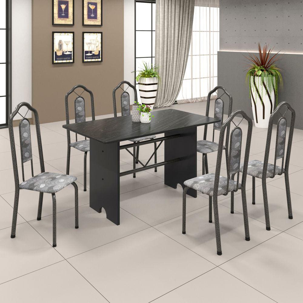 Conjunto de Mesa 070 140x75cm Tampo Ardósia com 6 Cadeiras Bianca Soma Móveis Paraopeba / Mart Prata