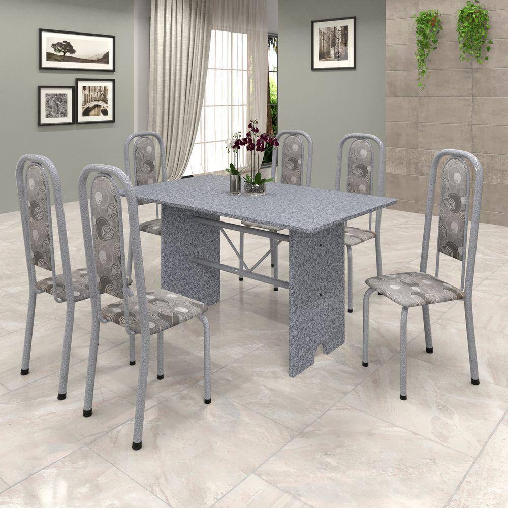 Conjunto de Mesa 070 140x75cm Tampo Granito com 6 Cadeiras Lavínea Soma Móveis Paraopeba / Mart Perola