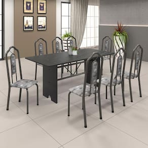 Conjunto de Mesa 071 180x75cm Tampo Ardósia com 8 Cadeiras Bianca Soma Móveis Paraopeba / Mart Prata