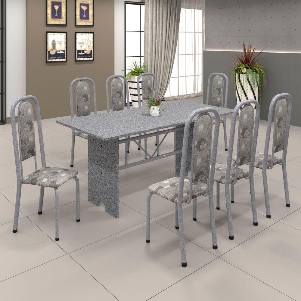 Conjunto de Mesa 071 180x75cm Tampo Granito com 8 Cadeiras Lavínea Soma Móveis Paraopeba / Mart Perola