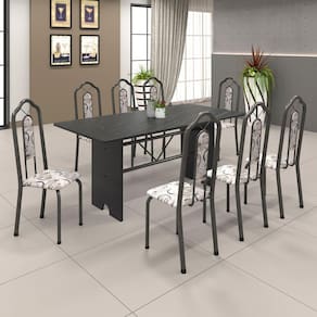 Conjunto de Mesa 071 180x75cm Tampo Ardósia com 8 Cadeiras Bianca Soma Móveis Arabesco / Mart Prata