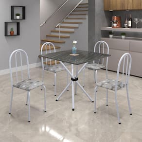 Conjunto de Mesa Tubular 70x70cm Tampo de Ardósia com 4 Cadeiras Ane B Soma Móveis Paraopeba / Mart Perola