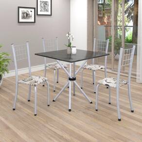 Conjunto de Mesa Tubular 70x70cm Tampo em Ardósia com 4 Cadeiras Dany Soma Móveis Arabesco / Mart Perola