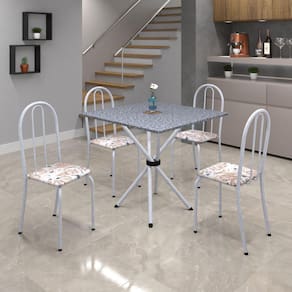 Conjunto de Mesa Tubular 70x70cm Tampo de Granito com 4 Cadeiras Ane B Soma Móveis Botanic Bege / Mart Perola