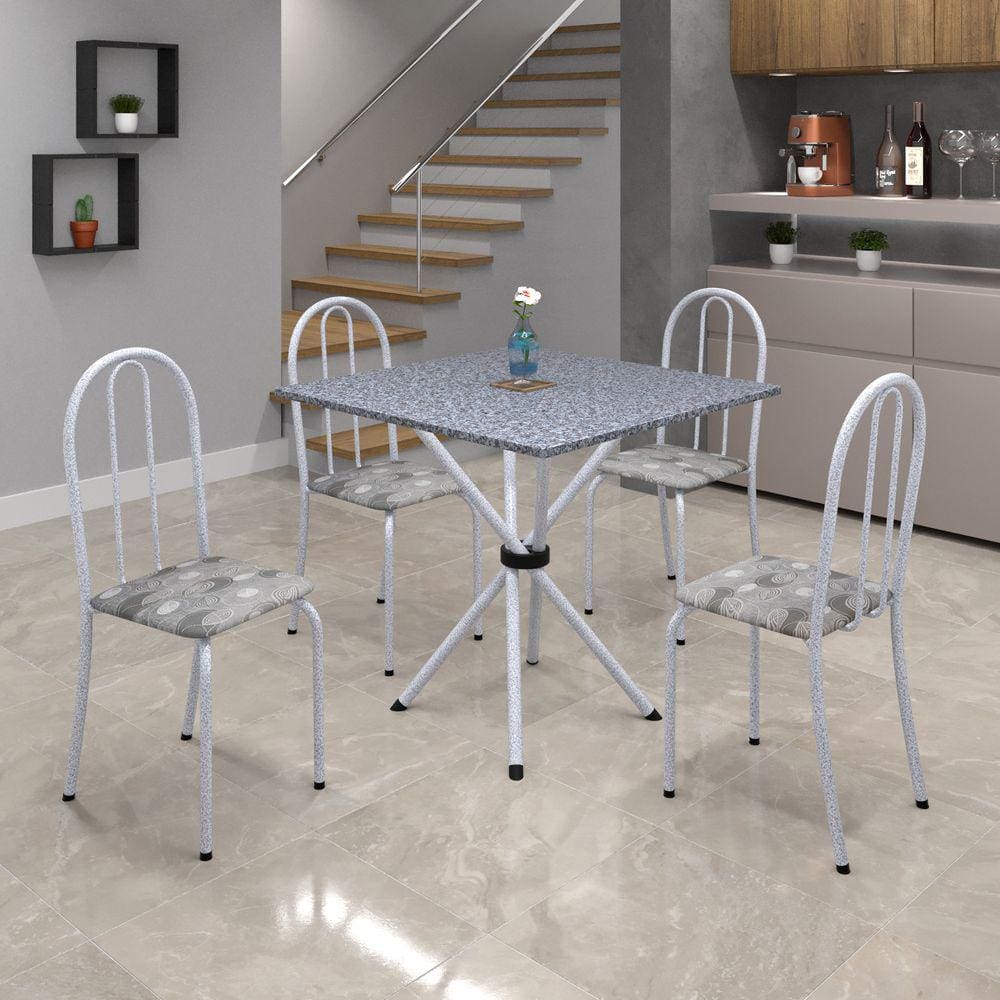 Conjunto de Mesa Tubular 70x70cm Tampo de Granito com 4 Cadeiras Ane B Soma Móveis Paraopeba / Mart Perola