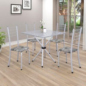 Conjunto de Mesa Tubular 70x70cm Tampo em Granito com 4 Cadeiras Dany Soma Móveis Paraopeba / Mart Perola