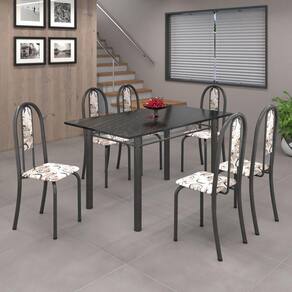 Conjunto de Mesa 010 Tubular 140cm com Tampo de Ardósia 6 Cadeiras Iris Soma Móveis Arabesco / Mart Prata