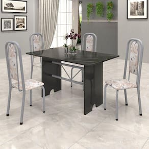 Conjunto de Mesa 070 120x75cm Tampo Ardósia com 4 Cadeiras Lavínea Soma Móveis Botanic Bege / Mart Perola