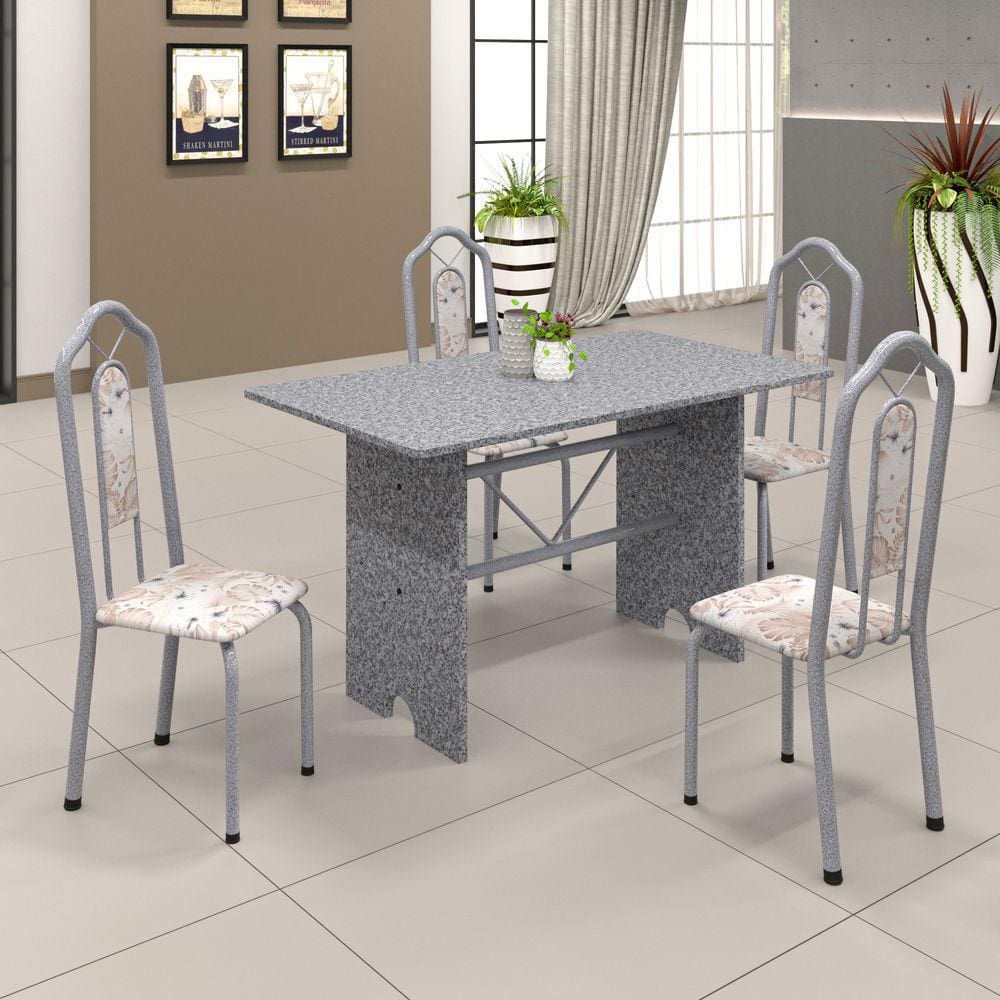 Conjunto de Mesa 070 120x75cm Tampo Granito com 4 Cadeiras Bianca Soma Móveis Botanic Bege / Mart Perola