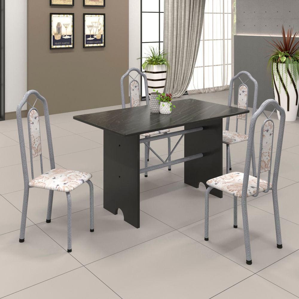 Conjunto de Mesa 070 120x75cm Tampo Ardósia com 4 Cadeiras Bianca Soma Móveis Botanic Bege / Mart Perola