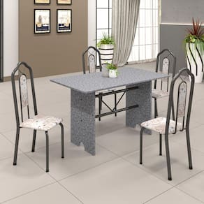 Conjunto de Mesa 070 120x75cm Tampo Granito com 4 Cadeiras Bianca Soma Móveis Botanic Bege / Mart Prata
