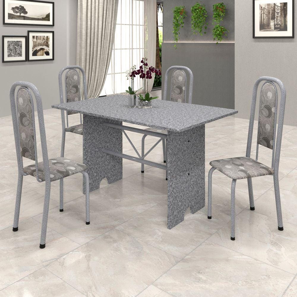 Conjunto de Mesa 070 120x75cm Tampo Granito com 4 Cadeiras Lavínea Soma Móveis Paraopeba / Mart Perola
