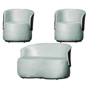 Kit 2 Poltronas e 1 Namoradeira Decorativa Orgânica Beatriz Veludo Composê Corino Marrom - Estopar