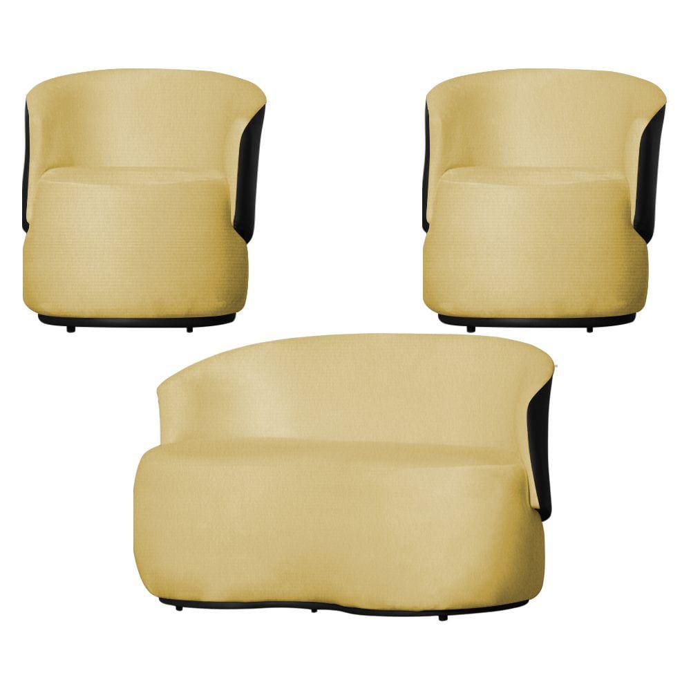 Kit 1 Namoradeira e 2 Poltronas Orgânica Beatriz Suede Composê Corino Preto - Estopar
