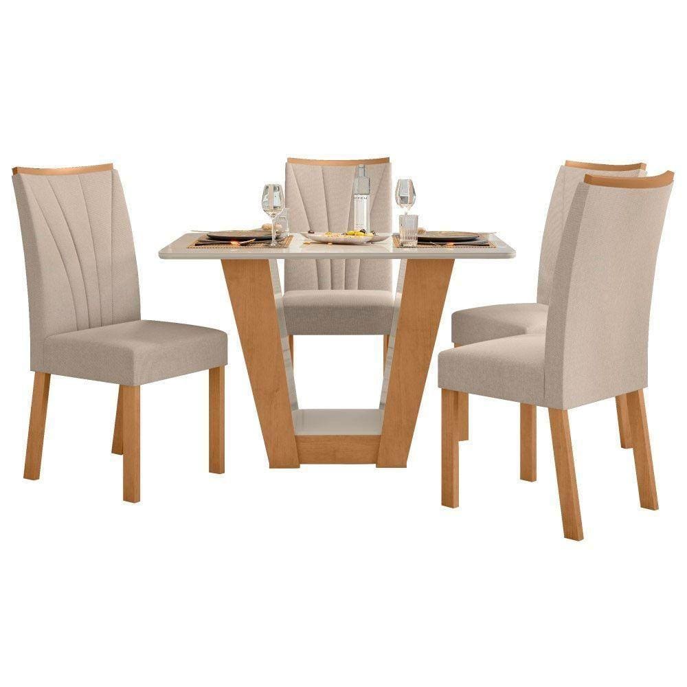 Conjunto Mesa Apogeu 120cm Tampo Mdf/vidro 4 Cadeiras Apogeu