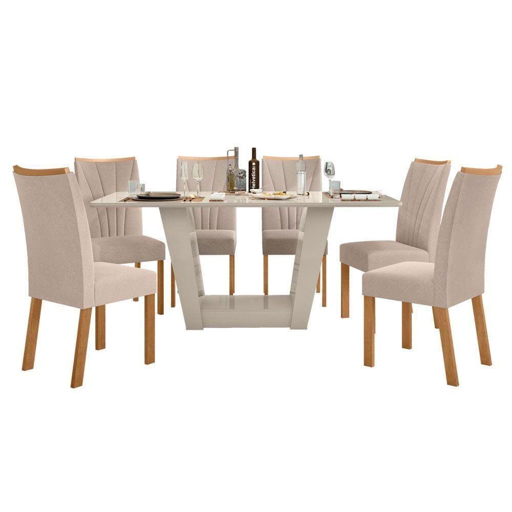 Conjunto Mesa Apogeu 160cm Tampo Mdf/vidro 6 Cadeiras Apogeu