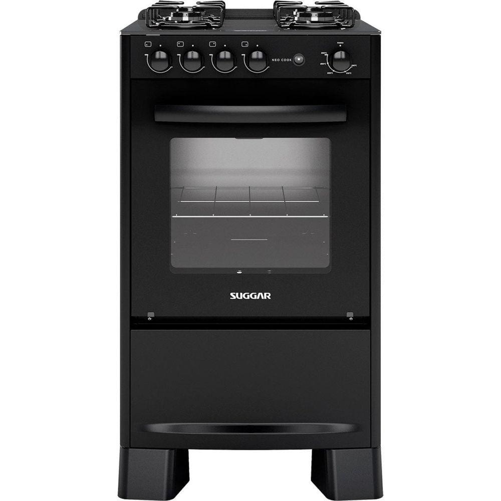 Fogão Cook Mesa de Vidro 4 Queimadores Neo Suggar Preto
