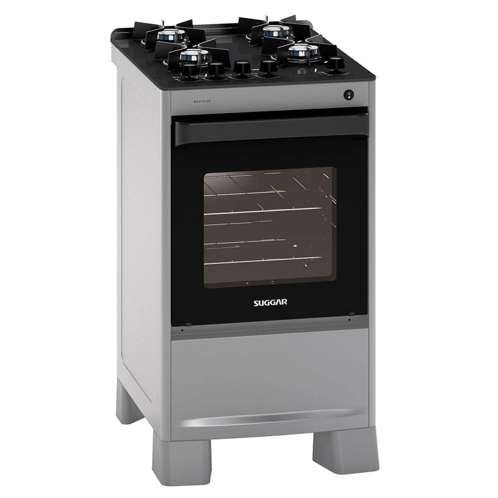 Fogão Mesa de Vidro 4 Queimadores Max Plus Suggar Cinza