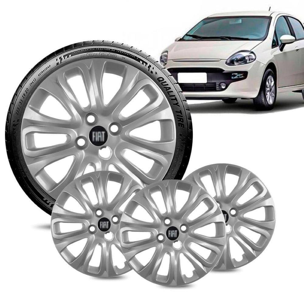 Jogo 4 Calota Fiat Punto aro 15 2015 a 16 prata Logo Preto