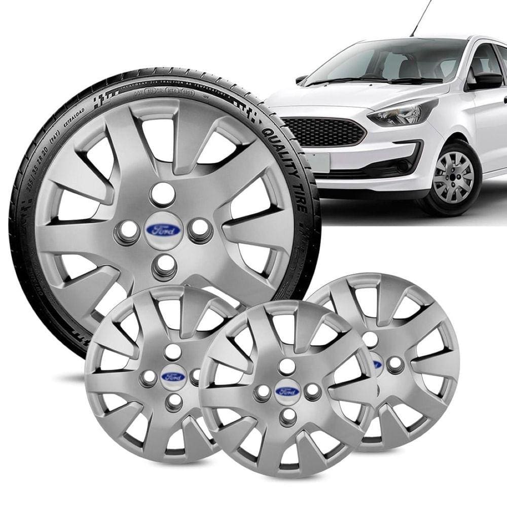 Jogo 4 Calota Ford Ka aro 14 2019 21 a 20 prata Logo Prata