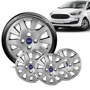 Jogo 4 Calota Ford Ka aro 14 2019 21 a 20 prata Logo Azul