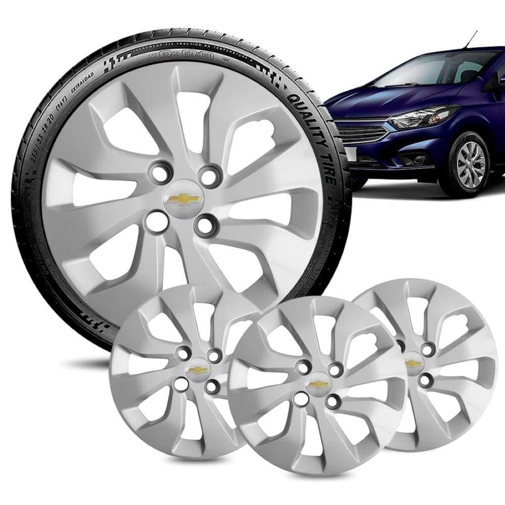 Jogo 4 Calota Chevrolet Prisma aro 14 2017 a 20 Prata prata
