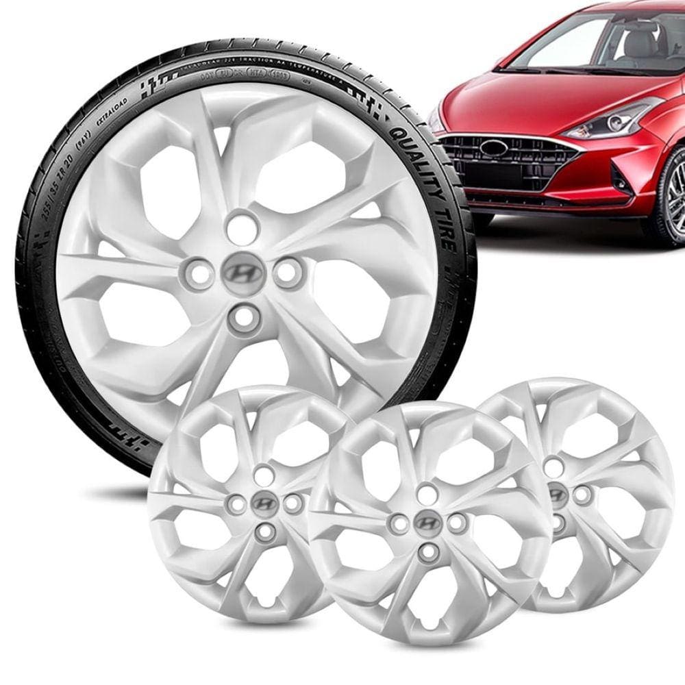 Jogo 4 Calota Hyundai HB20 aro 15 2020 a 22 prata logo Prata
