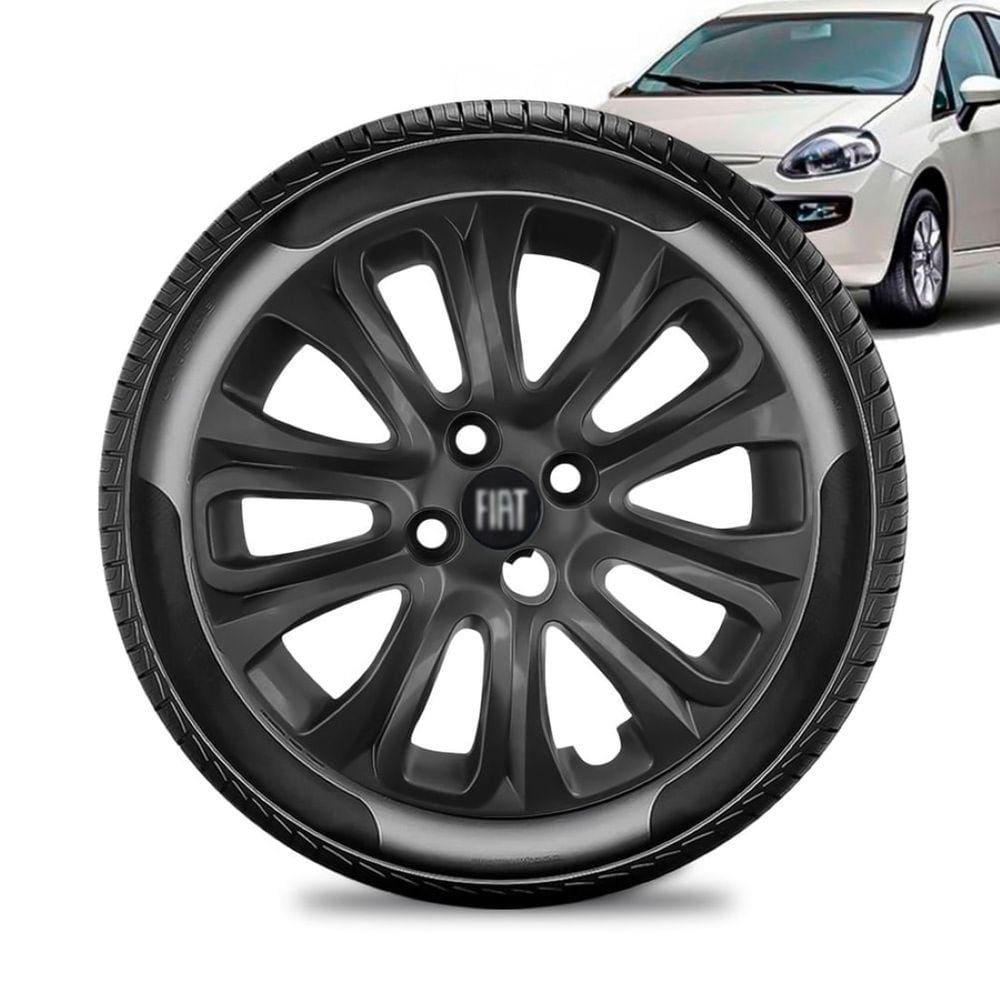 Calota Fiat Punto aro 15 2015 a 16 Preta Brilhante Emb Preto
