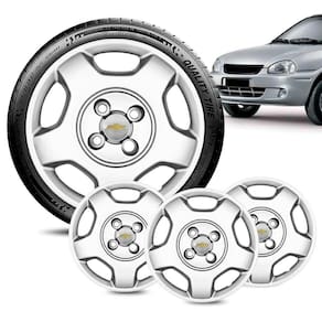 Jogo 4 Calota Chevrolet Corsa aro 14 2004 Prata Logo Prata