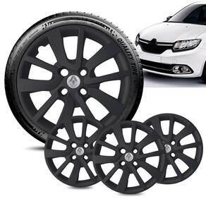 Jogo 4 Calota Renault Logan aro 14 2014 16 a 20 Preta Fosca