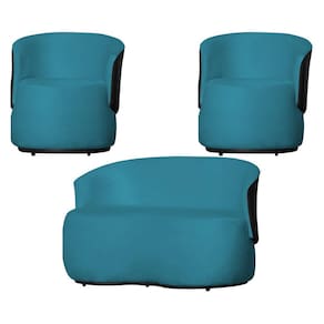Kit 1 Namoradeira e 2 Poltronas Decorativa Orgânica Beatriz Suede Composê Corino Marrom - Estopar