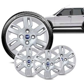 Jogo 4 Calota Fiat Uno Way aro 13 2013 a 15 Prata Logo Azul