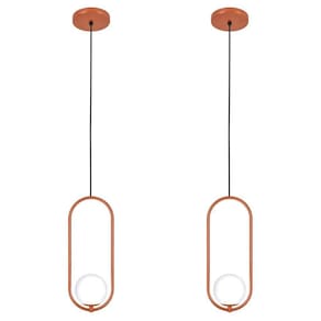 Kit 2 Luminária Lustre Pendente Teto Arco Globo Lavabo Cobre