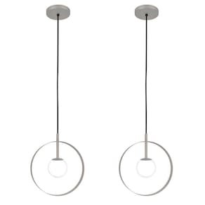 Kit 2 Luminárias Pendente Círculo Globo Vidro Lavabo Prata