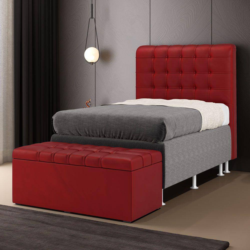 Kit Cabeceira Rana 90 Solteiro e Calçadeira Alpha N-033 Veludo Vermelho Aradecor
