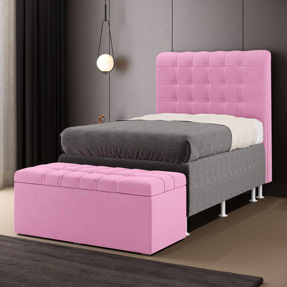 Kit Cabeceira Rana 90 Solteiro e Calçadeira Alpha Z-009 Sued Rosê Aradecor