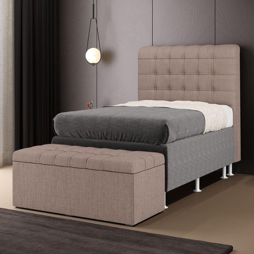 Cabeceira Rana e Calçadeira Alpha 90 para Cama de Solteiro N-042 Linho Marrom Aradecor