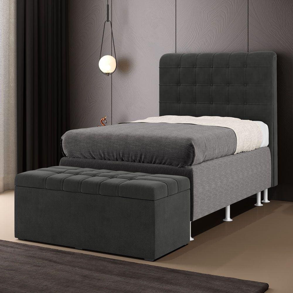 Kit Cabeceira Rana 90 Solteiro e Calçadeira Alpha Z-008 Sued Cinza Aradecor