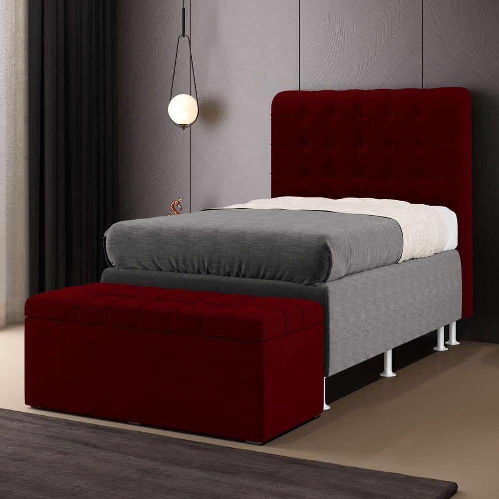 Kit Cabeceira Rana 90 Solteiro e Calçadeira Alpha Z-002 Sued Bordô Aradecor