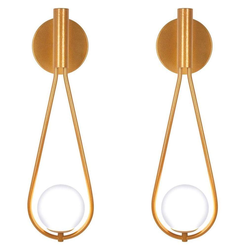 Kit 2 Luminárias Arandela Gota Tubo Globo Vidro Hall Dourado