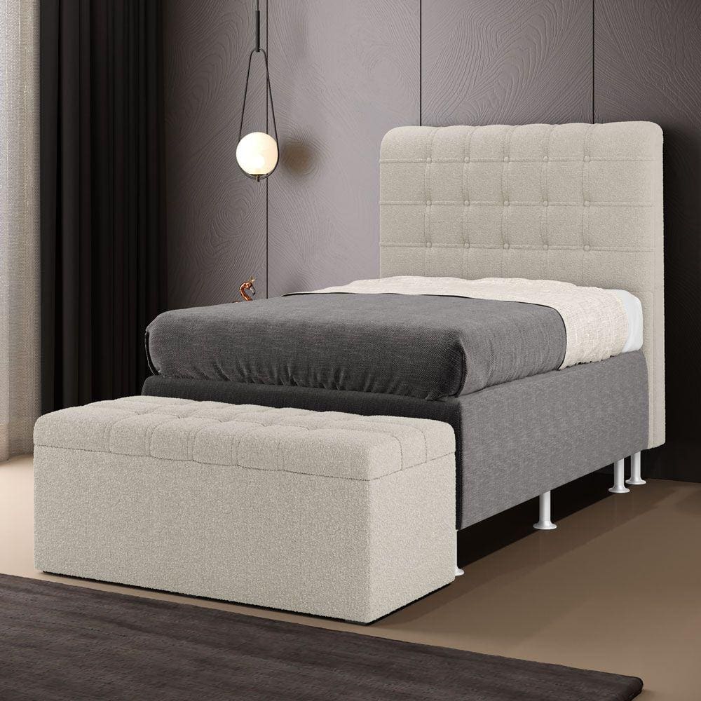 Cabeceira Rana e Calçadeira Alpha 90 para Cama de Solteiro N-036 Bouclê Bege Aradecor